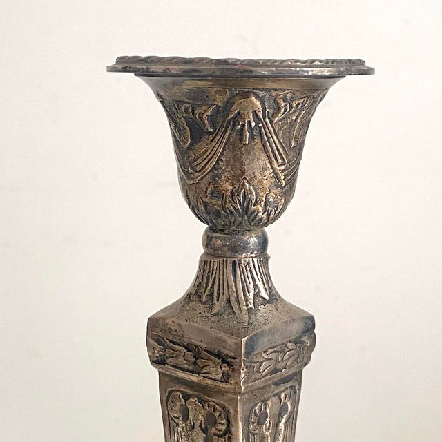 Victorian Silver-Plated Metal Candlesticks, Set of 2 For Sale - Image 4 of 14