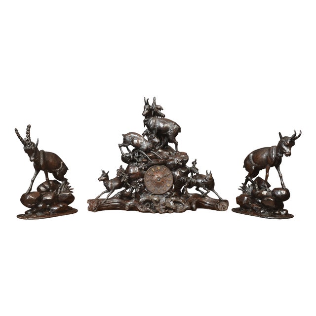 Black Forest Mantel Clock Set, Set of 3 For Sale