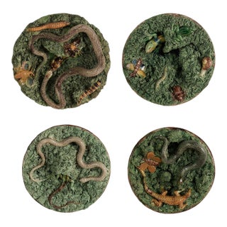 Set of Four Antique Portuguese Palissy Wall Plates by Jose Alves Cunha, Priced Individually For Sale
