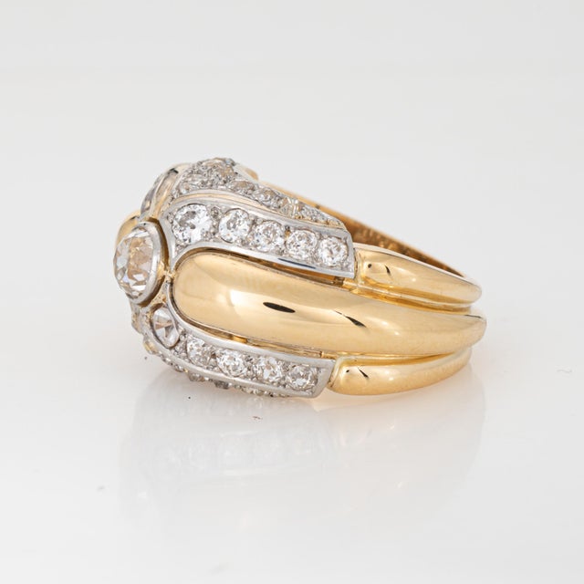 1940s Portuguese 2.50ct Diamond Ring 19k Yellow Gold Platinum Band Sz 6.5 Jewelry For Sale - Image 4 of 7