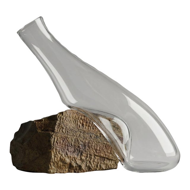 Handblown Crystal Vase With Natural Gobi Desert Stone – Sculptural Collector Art Piece For Sale