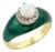 Opal Diamond & Green Enamel 18k Yellow Gold Cocktail Ring - Size 8 For Sale
