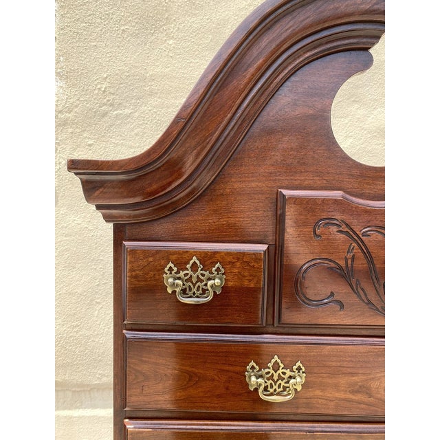 Wood Vintage Thomasville Queen Anne Style Cherry Wood Highboy Tall Chest Dresser For Sale - Image 7 of 12