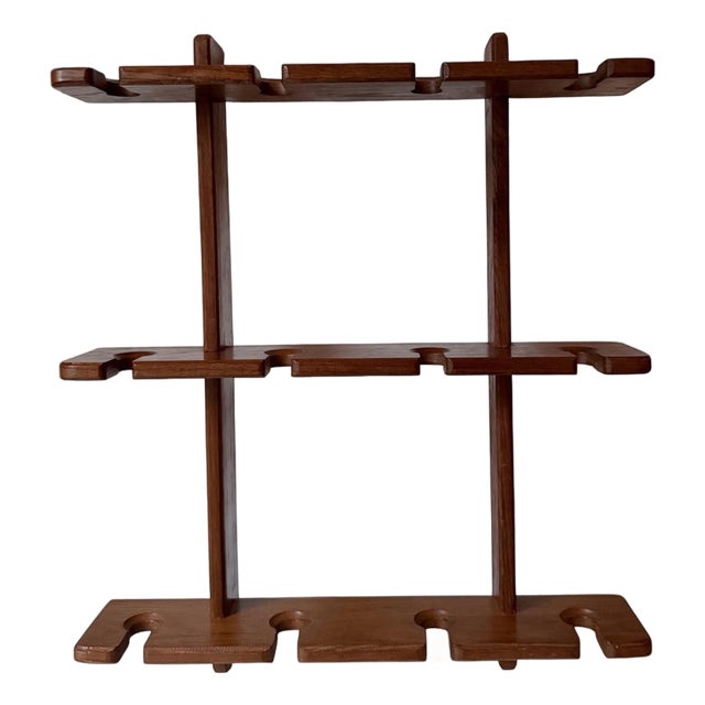 Vintage Mid-Century Teak Wine Glass Rack – Wall Mounted 12-Stemware Holder For Sale