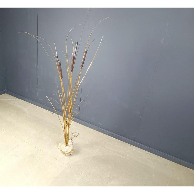 Metal Vintage Brass Cattail Floor Lamp attributed to Daniel Dhaeseleer, 1970s For Sale - Image 7 of 13