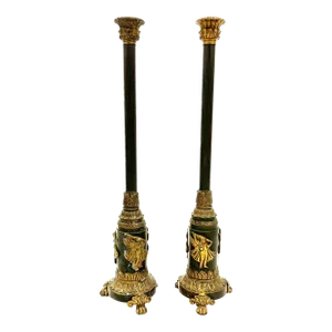 1940s Neoclassical Revival Bronze and Brass Candlesticks- a Pair