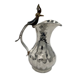 Vtg Los Castillo Gemstone, Lapis Lazuli & Brass Mounted Silver Plated Pitcher For Sale