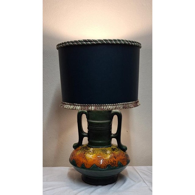 1970s Vintage Table Lamp in Fat Lava Style with Green-Yellow-Orange Ceramic Base and Shade from Lamplove, 1970s For Sale - Image 5 of 9