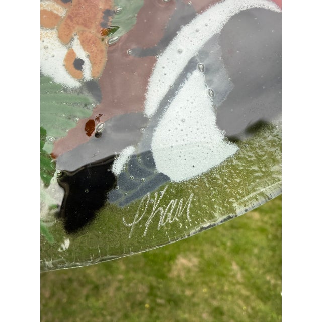 Offering a signed Peggy Karr fused art glass plate from the discontinued "Festive Birds" collection. Festive Birds...