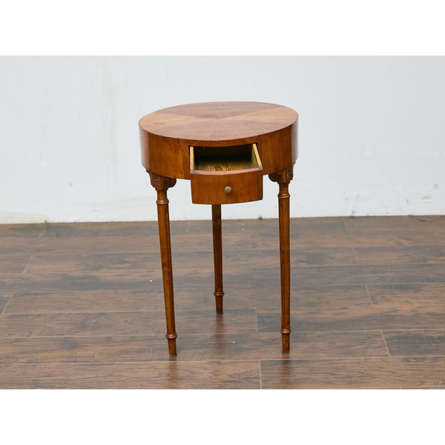 Wood French Louis XVI Walnut Side Table with Single Drawer and Fluted Legs For Sale - Image 7 of 12