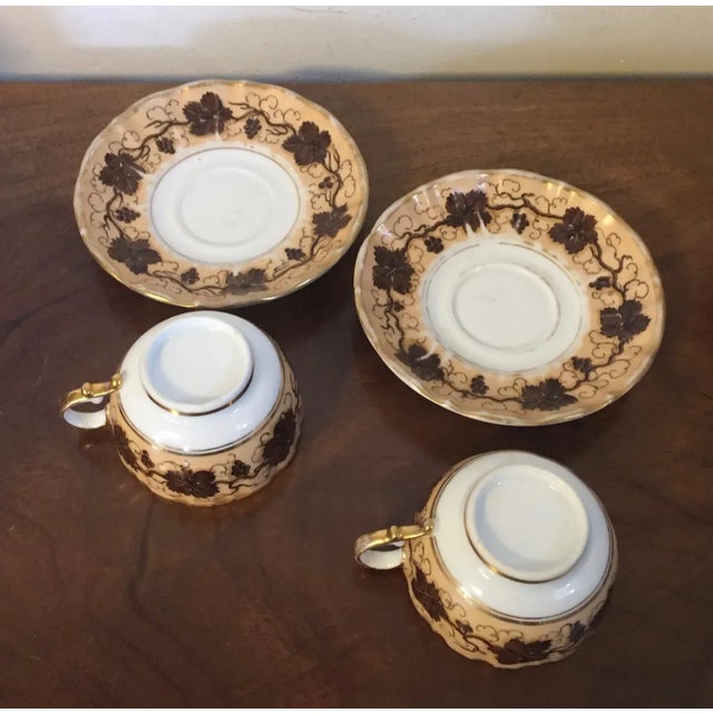 1825 Porcelain Tea Cups & Saucers in the Vintage Pattern by Pochet-Deroche - 4 Pieces For Sale - Image 9 of 13