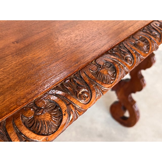 Side Table of Walnut With Carved Lyre Legs and Top, Spanish, 19th Century For Sale - Image 9 of 13