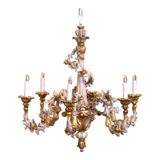 Mid-Century Italian Rococo Painted and Gilt Composition Six-Light Chandelier For Sale