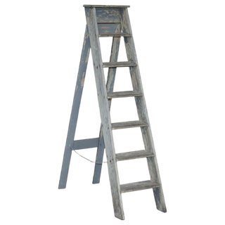 Vintage Aqua Blue Paint Pitch Pine Decorators Ladder, 1920s For Sale