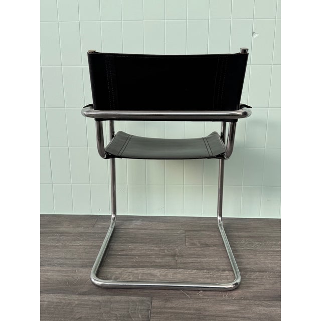 Black Vintage Italian Chair in Chromed Steel and Black Leather, 1970s For Sale - Image 8 of 14