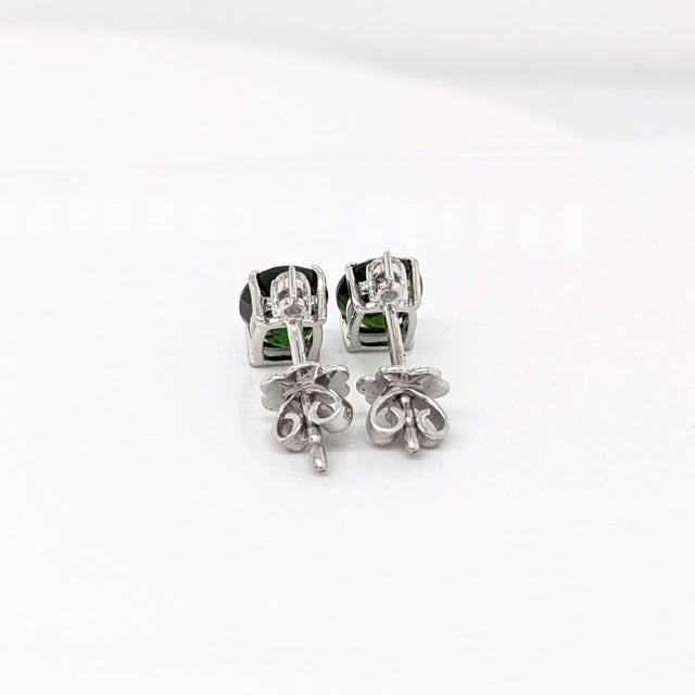 Metal 2.6ct Chrome Diopside Earrings With Natural Diamonds: Solid 14k Gold, Oval, A Pair For Sale - Image 7 of 7