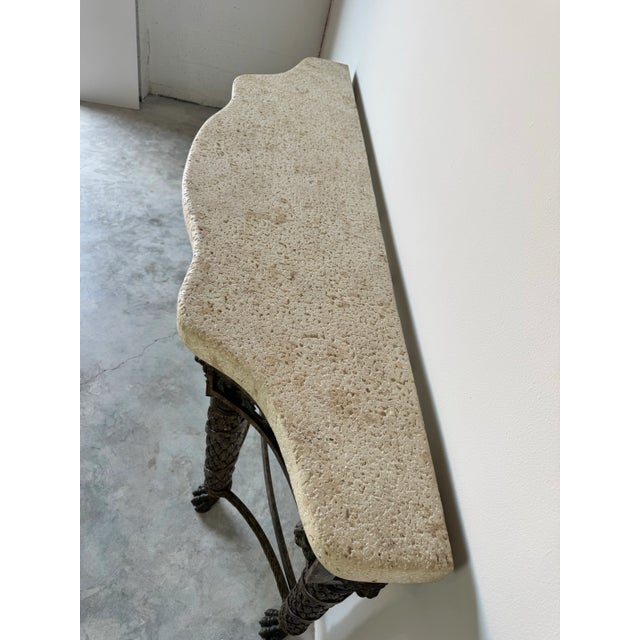 Hollywood Regency Vintage Maitland Smith Bronze and Metal Console Table With Stone-Top/ Sold For Sale - Image 3 of 12