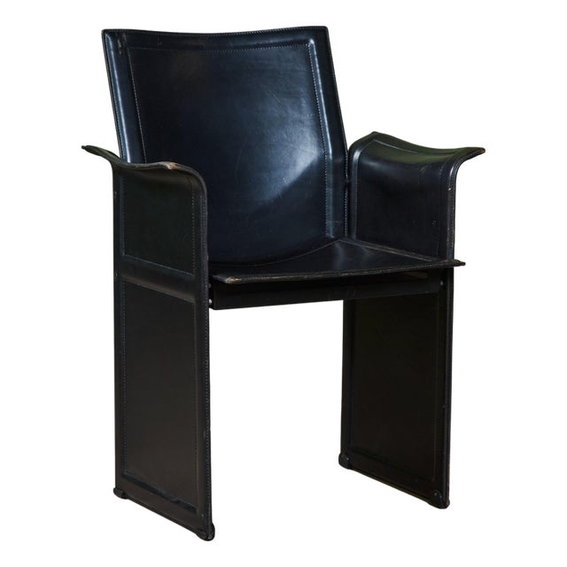 Matteo Grassi Black Leather Arm Chair For Sale