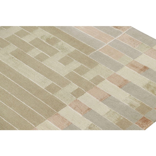 Art Deco Rug & Kilim’s Austrian Art Deco Style Rug With Stripes and Geometric Patterns For Sale - Image 3 of 7