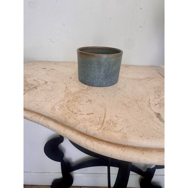 Vintage Seagrove Studio Pottery Bowl Planter, Organic Blue Green Glaze For Sale - Image 4 of 9