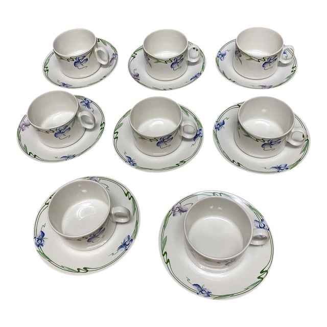 1990s Villeroy & Boch Verona (8 Sets) Flat Cups and Saucers For Sale