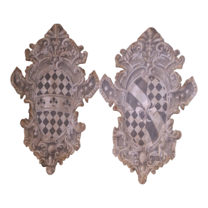 Pair of Early 20th Century Italian Painted Wood Heraldic Shield Wall Panels