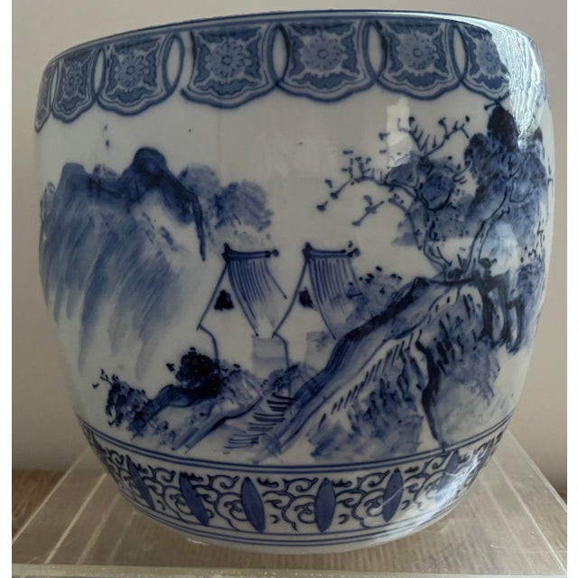 Late 19th Century Antique Blue and White Porcelain Hibachi (Charcoal Brazier) Circa 1880-1905 For Sale - Image 5 of 14