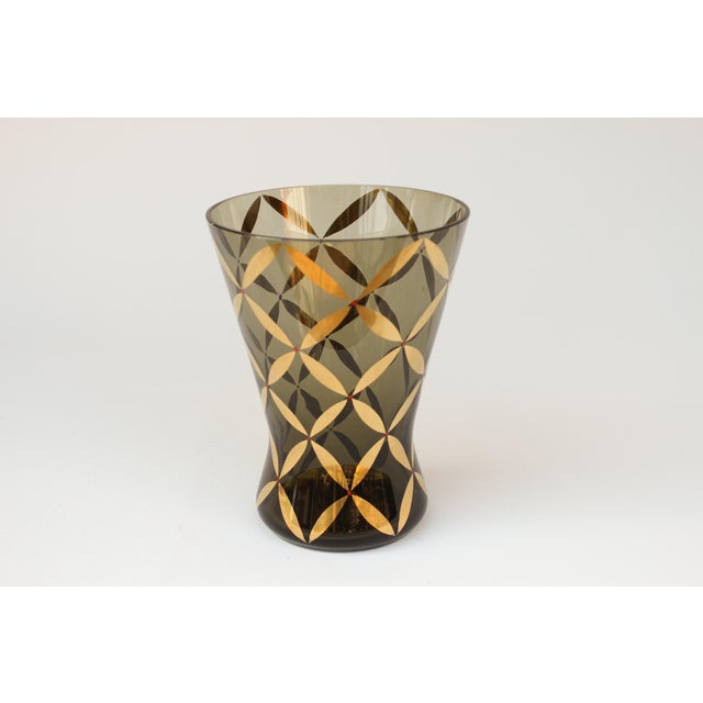 Mid-Century Smoked Glass Vase with Gold Decoration, 1950s For Sale - Image 13 of 13