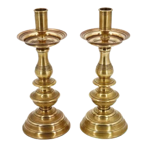 Antique 19th Century Large Pair of Portuguese Brass Candle Holders