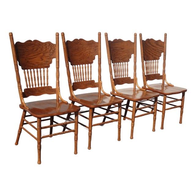 Set of Four Vintage Oak Pressback Dining Room Chairs ~ French Country 2of2 For Sale