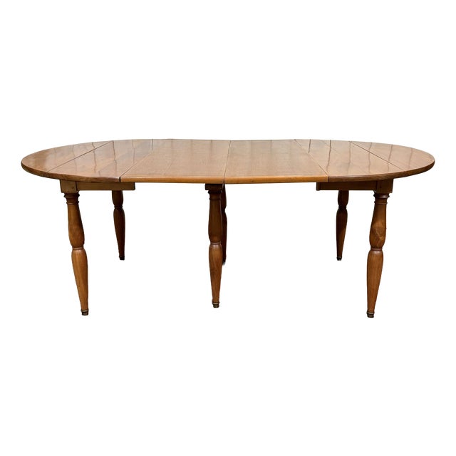 Louis Philippe Round Cherry Wood Table with 2 Extension Leaves, 1950s For Sale