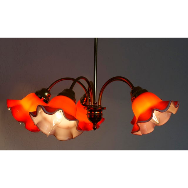 Gold Vintage Brass and Glass 5-Light Chandelier, 1980s For Sale - Image 8 of 14