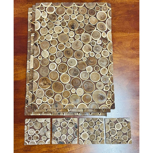 Brown 1990s Wood Placemats Tree Rings on Felt Set of 4 Large Mats + 4 Coasters For Sale - Image 8 of 10