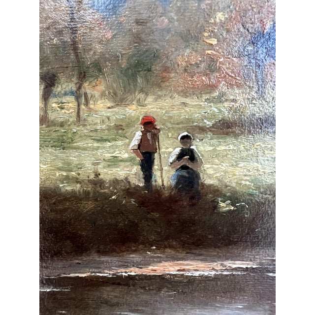 Gustave Eugène Castan, Personnages au bord de l'étang, Oil on Wood, Framed For Sale - Image 4 of 18