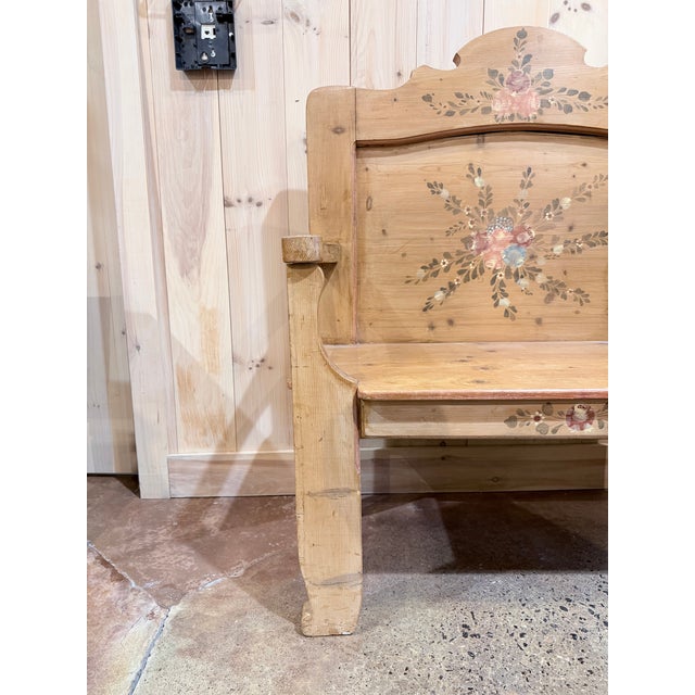 Folk Art Antique Painted Pine Folk Art Armchair With Hand-Painted Floral Decoration For Sale - Image 3 of 7