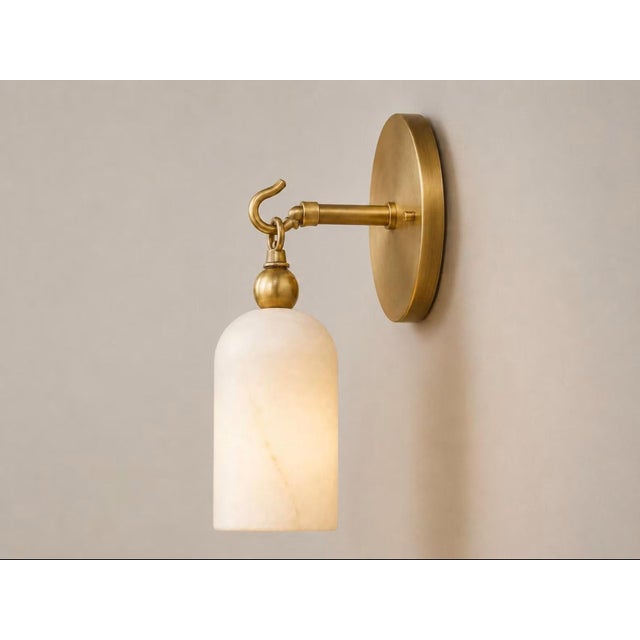 Not Yet Made - Made To Order Handcrafted Brass Wall Sconce With Natural Alabaster Cylinder Shade | Sculptural Accent Light For Sale - Image 5 of 6
