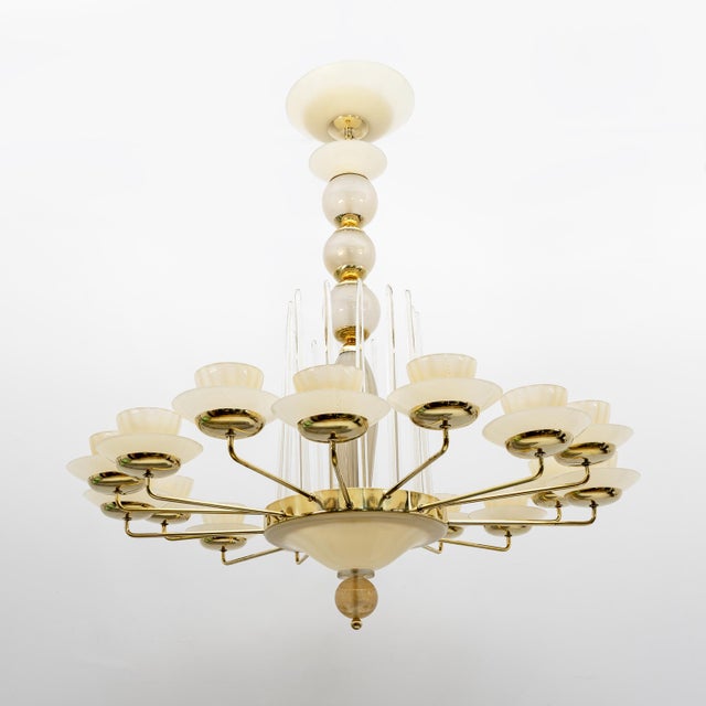 Mid-Century Modern Brass and Murano Glass Big Chandelier For Sale - Image 12 of 12