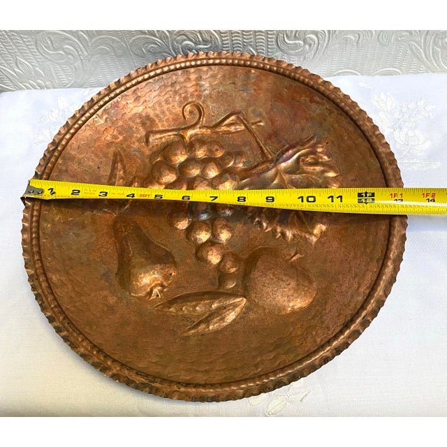1950s Vintage 1950’s Hand Hammered Copper Fruits Hanging Platter For Sale - Image 5 of 6