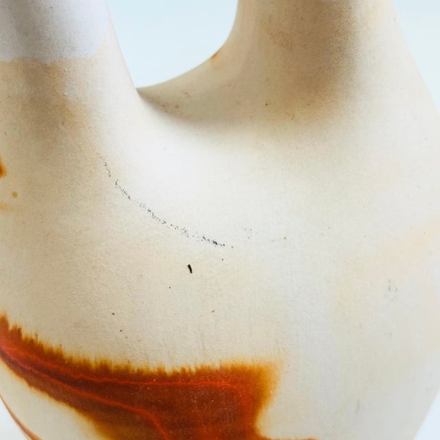 Large Vintage Nemadji Pottery Wedding Vase - Orange and Brown Matte Swirl Glaze For Sale - Image 11 of 12