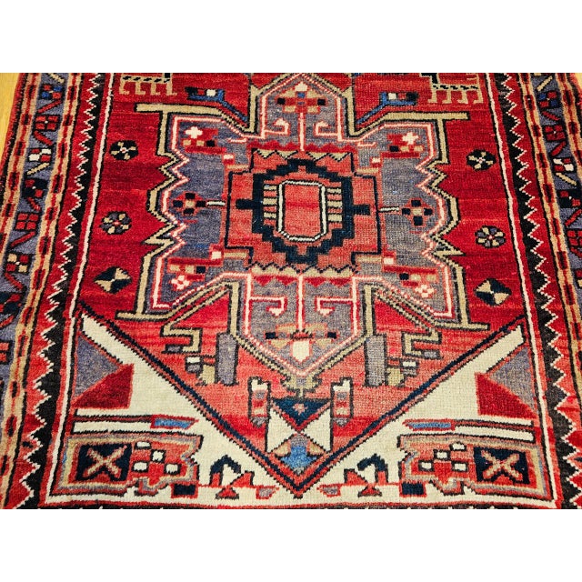 1900 - 1909 Vintage Persian Heriz Runner, Hand-Knotted Wool, Geometric Pattern, Red & Green, 3x10 For Sale - Image 5 of 18