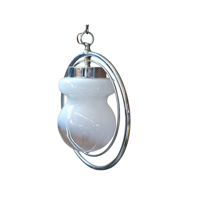 Vintage Space Age Opal Glass and Chrome Pendant, 1970s For Sale - Image 3 of 7