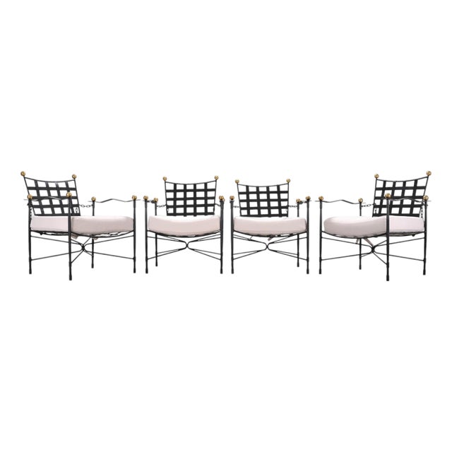 Set of Four Mario Papperzini Amalfi Iron Lounge Garden Chairs For Sale