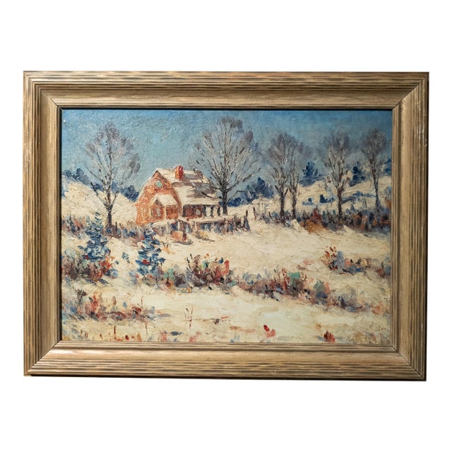 Early 20th Century American Impressionist Landscape Painting With Farmhouse, Unsigned For Sale