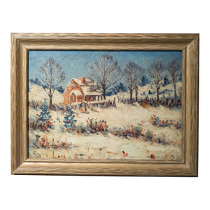 Early 20th Century American Impressionist Landscape Painting With Farmhouse, Unsigned