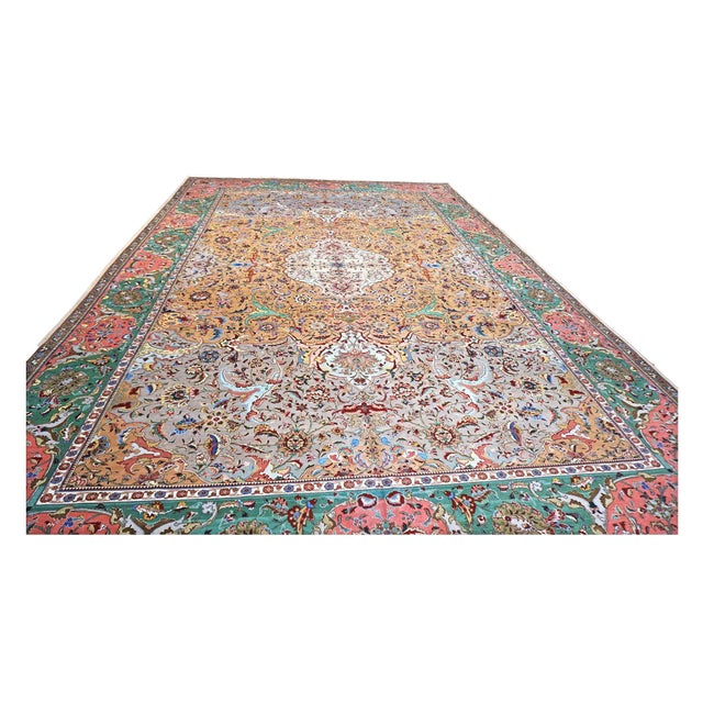 Antique Persian Tabriz Wool 11X17 Grey, Green, Pink, & Orange Area Rug #1140881 For Sale - Image 4 of 10
