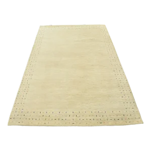 Gabbeh Rug 5’8” X 8′ Ivory Wool Contemporary Hand-Knotted Carpet