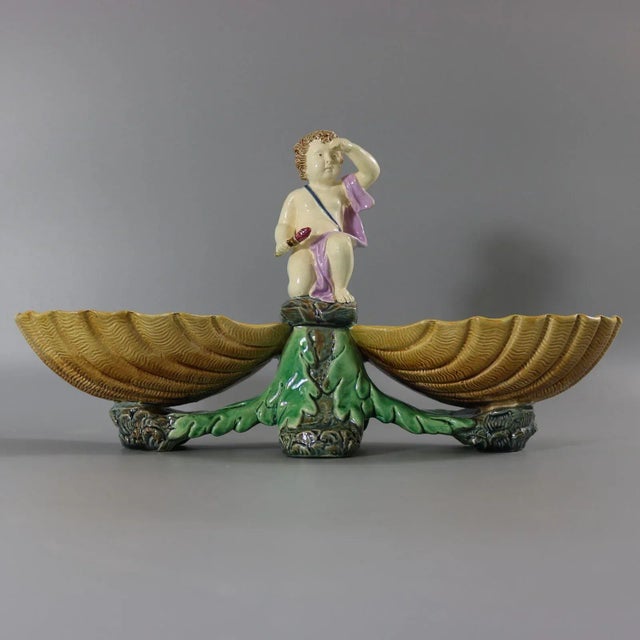 Holdcroft Majolica Putto and Shells Dish For Sale - Image 10 of 12