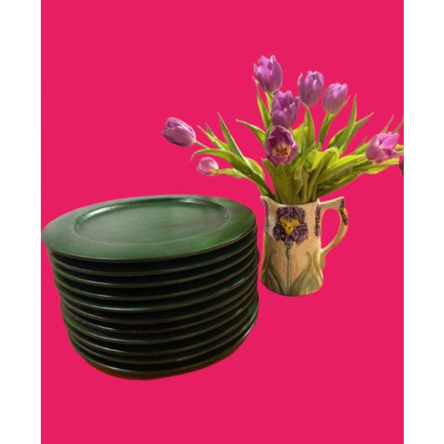Wood Mid 20th Century Modern Studio Nova Wood Charger Green Finish - Set of 10 For Sale - Image 7 of 11