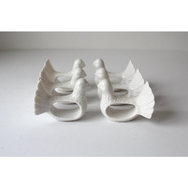 English Vintage White Porcelain Dove Napkin Rings- Set of 6 For Sale - Image 3 of 10