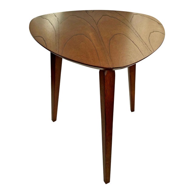 Vintage Mid-Century Three Legged Triangular Wooden Table | Chairish